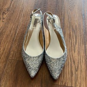 Badgley Micschka silver kitten heels. Size 8